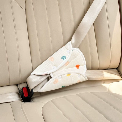 Children's Car Seat Belt Anti-Stranglehold Seat belt shoulder pad - double-layer-gauze-triangle-shoulder-pads-with-colorful-hearts