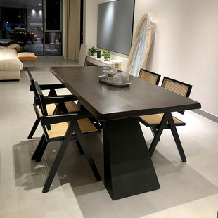 Italian Normcore Solid Wood Dining Table and Chair Combination Home Restaurant Casual Long Dining Table Log Retro Elegant Popular Table
