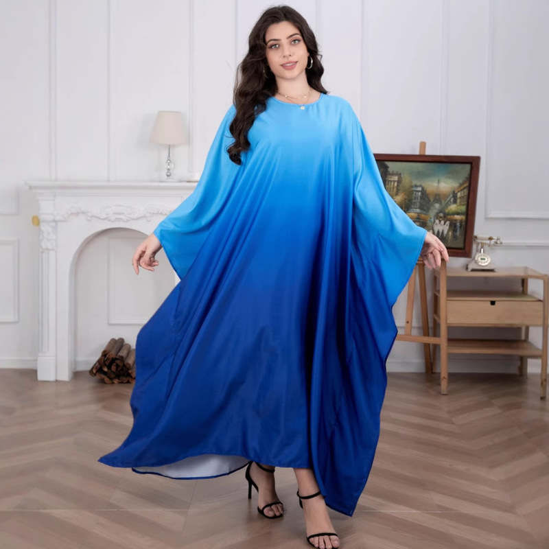 Cross-Border Amazon Plus-Size Women's Dress Modest Fashion Soft Satin Batwing Xinjiang Robe
