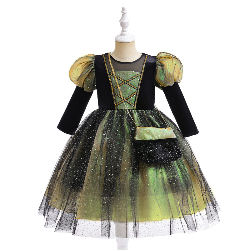 ハロウィンドレス 子供用コスプレ衣装 城の魔女プリントプリンセスドレス パーティーコスプレ衣装|undefined