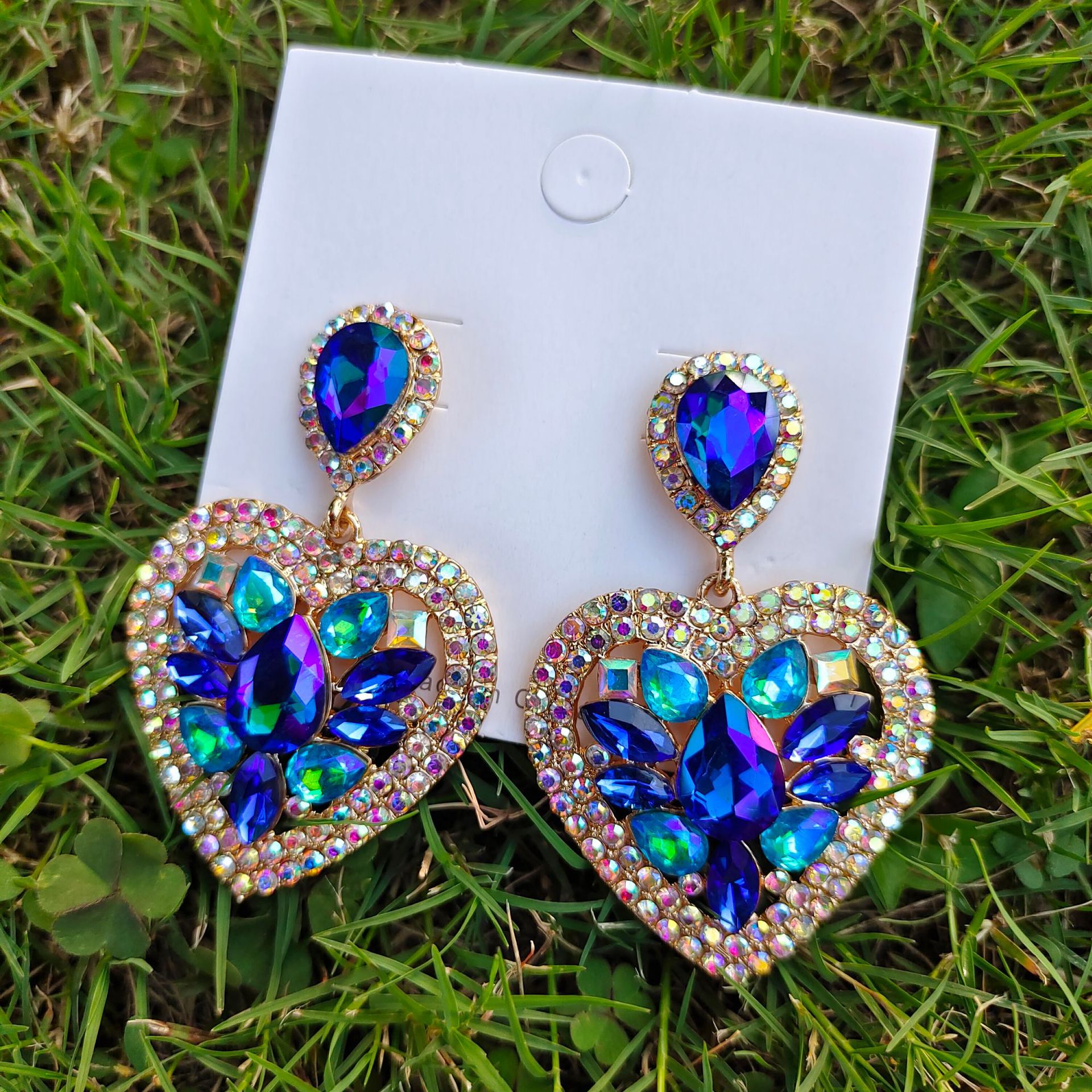 Fashion Water Droplets Heart Shape Alloy Inlay Rhinestone Earrings display picture 4