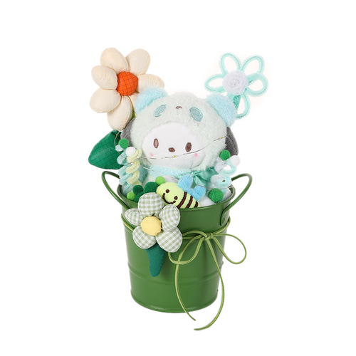 Plush immortal flower potted cartoon animal figurine doll holding flowers for teachers Chinese Valentine's Day gift Teacher's Day gift