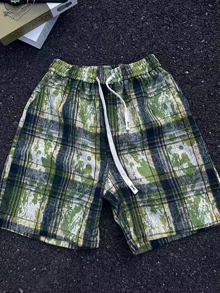 Herren Shorts Mit Karomuster Und Batik Design Vintage Style_voghion.com