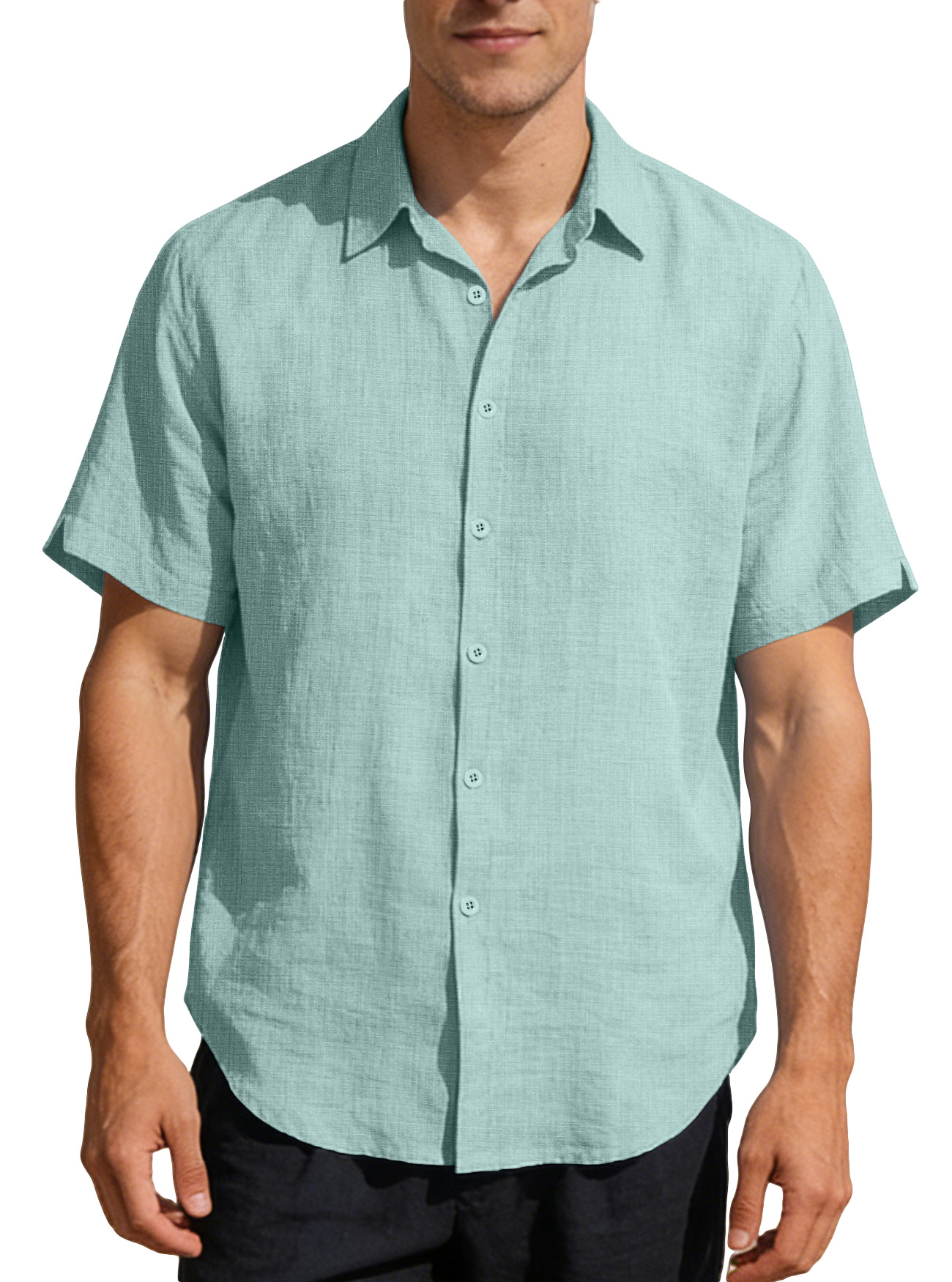 Nuevas camisas transfronterizas europeas y americanas Amazon para hombres de verano nuevas camisas de solapa de color sólido de moda casual camiseta de manga corta para hombres