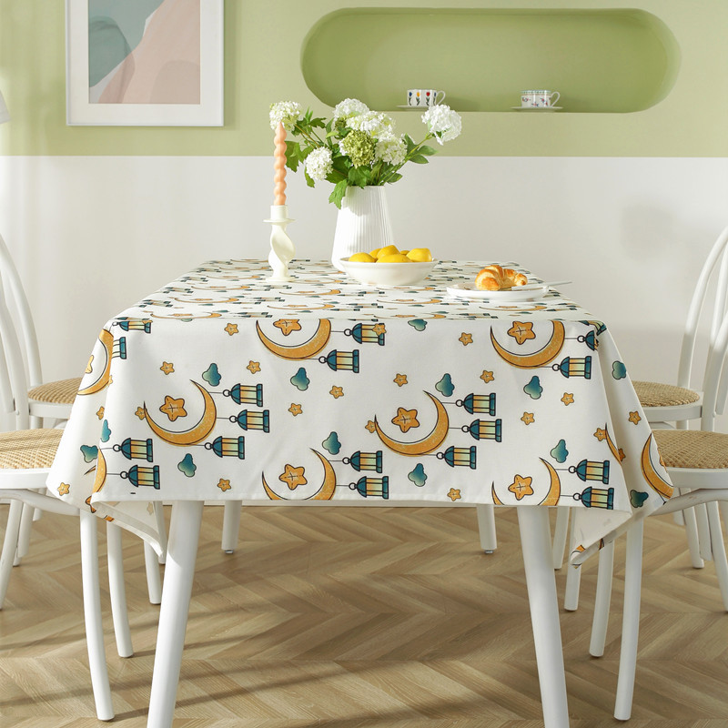 Tovaglia da tè impermeabile in poliestere con stampa di stelle e luna musulmane mediorientali, spedizione transfrontaliera, dropshipping_voghion.com