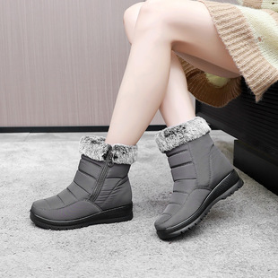 One-piece delivery side zipper rabbit fur snow boots fleece-lined cotton boots cross-border warm waterproof women's boots foreign trade mid-calf cotton shoes