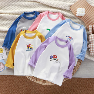 Korean style children's bottoming shirt long-sleeved warm color matching single-layer shirt for boys and girls spring, autumn and winter baby's autumn clothes children's clothing