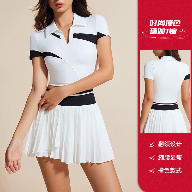 Women's Summer Golf Yoga T-Shirt with Turn-down Collar, Contrast Color, Slim Fit, Sporty, Elegant, Slim-Fit Top for Daily Wear Women's Summer Golf Yoga T-Shirt with Turn-down Collar, Contrast Color, Slim Fit, Sporty, Elegant, Slim-Fit Top for Daily Wear