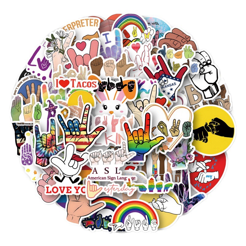 50 cross-border new American sign language ASL graffiti stickers waterproof luggage notebook stickers stickers