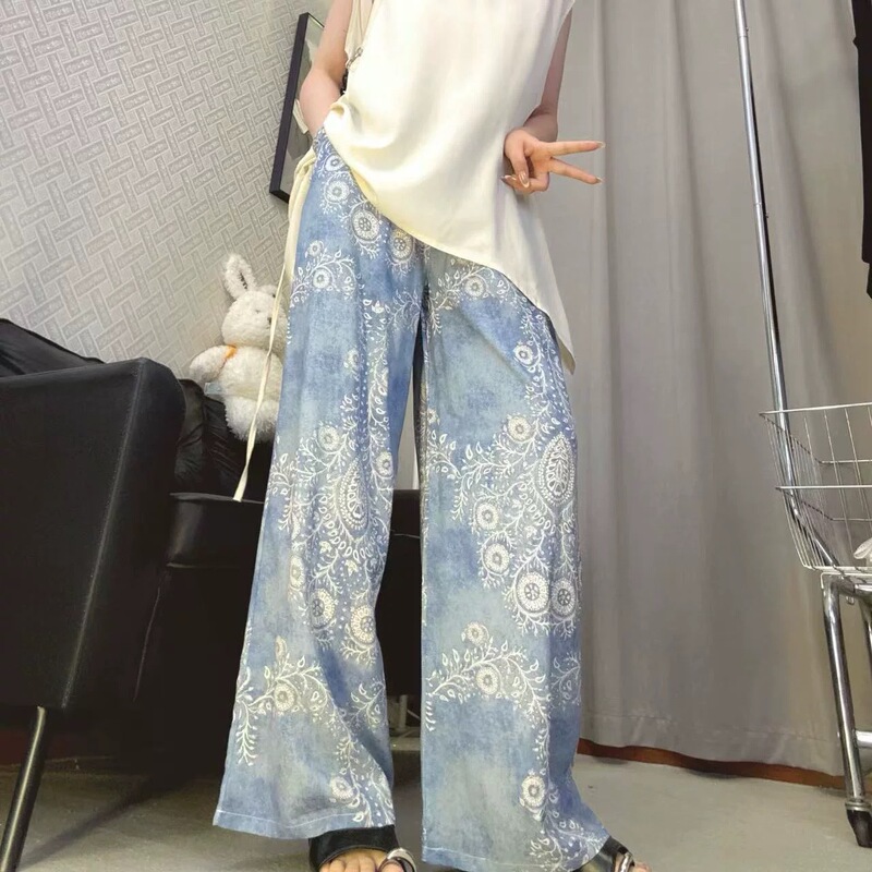 High-Quality Double-Pocket Cotton Wide-Leg Pants, Thin Summer Home Pants, Rayon Cropped Plus-Size Casual Pants High-Quality Double-Pocket Cotton Wide-Leg Pants, Thin Summer Home Pants, Rayon Cropped Plus-Size Casual Pants