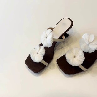2025 New Design Fashionable Special-Shaped High Heels with Half-Drag Fairy Style with Skirt, Flower Square Toe and Open Toe
