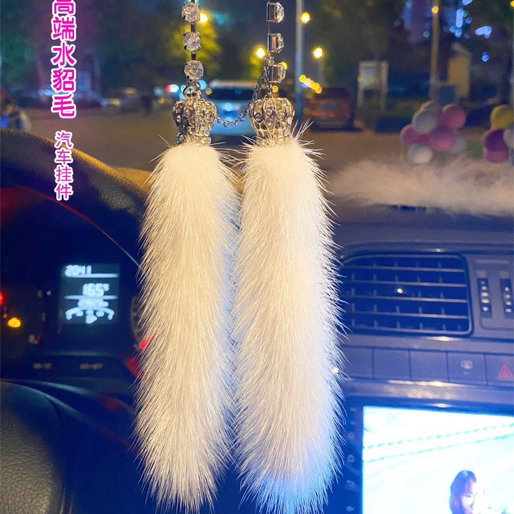 Богиня высокого класса норки Мех автомобиля кулон безопасности охранник автомобиля украшения зеркало заднего вида кристалл кулон ювелирные изделия для женщин