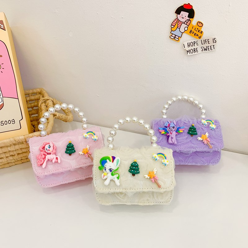 Dulce princesa bolso de hombro de perlas portátiles 2025 mini bolso de cadena de arco para niños