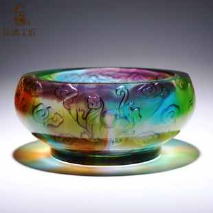 Ancient Glass Four Mythical Beasts Cornucopia Ornaments to Attract Wealth and Wealth, Living Room Home Decoration, Greenhouse Gift, Moving to New Home
