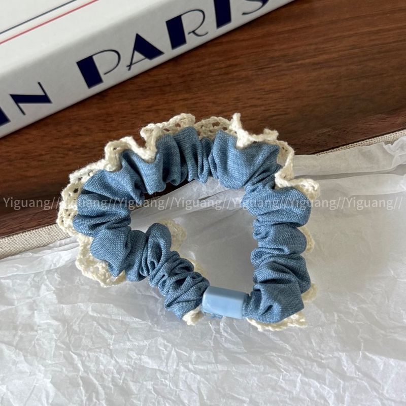 牛仔风温柔蕾丝边小肠发圈女简约清新头绳扎丸子头发绳发饰高级感|undefined