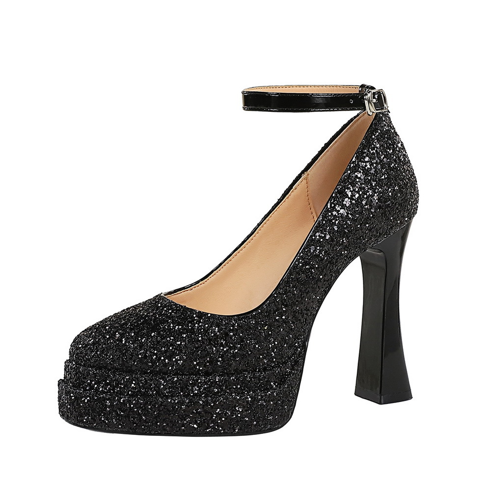 High-heeled Stiletto Pumps For Women With Sequined Round Toe_voghion.com