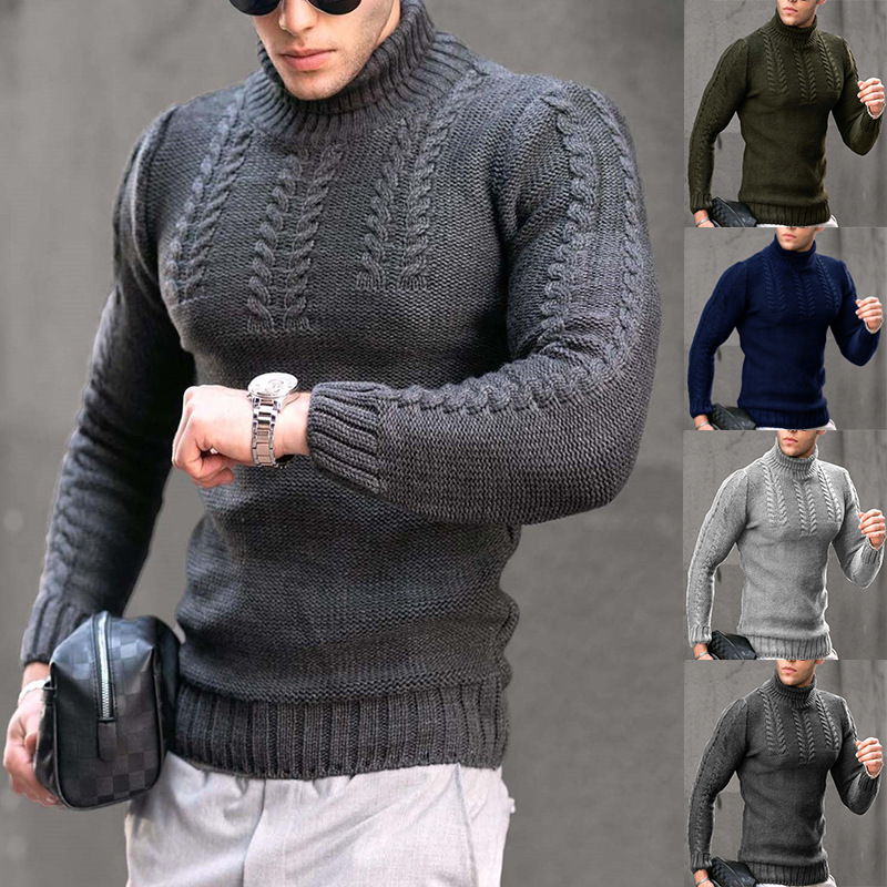 Dunhuang.Com Men's New Sweater, Men's Turtleneck Cable Knit Long-Sleeve Pullover Sweater for Men