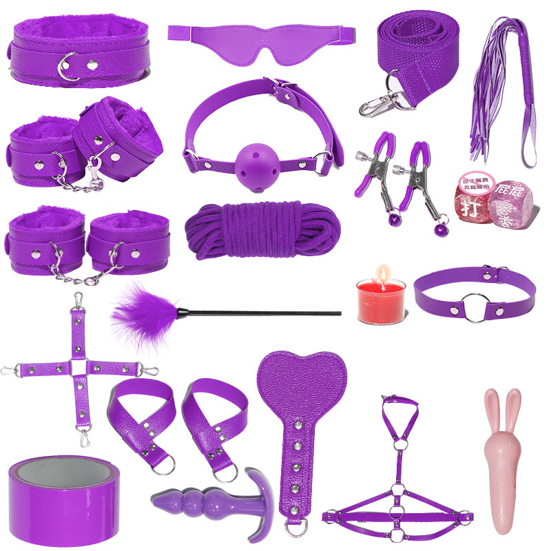 Juego de accesorios Jiuai SM incluido con esposas, látigo de cuero, tapón anal, suministros divertidos para habitaciones de parejas adultas, herramientas de juego sexual
