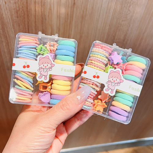 Boxed set of children's new high-elastic rubber band that does not hurt hair, candy color hair tie, hairpin, hairpin head rope