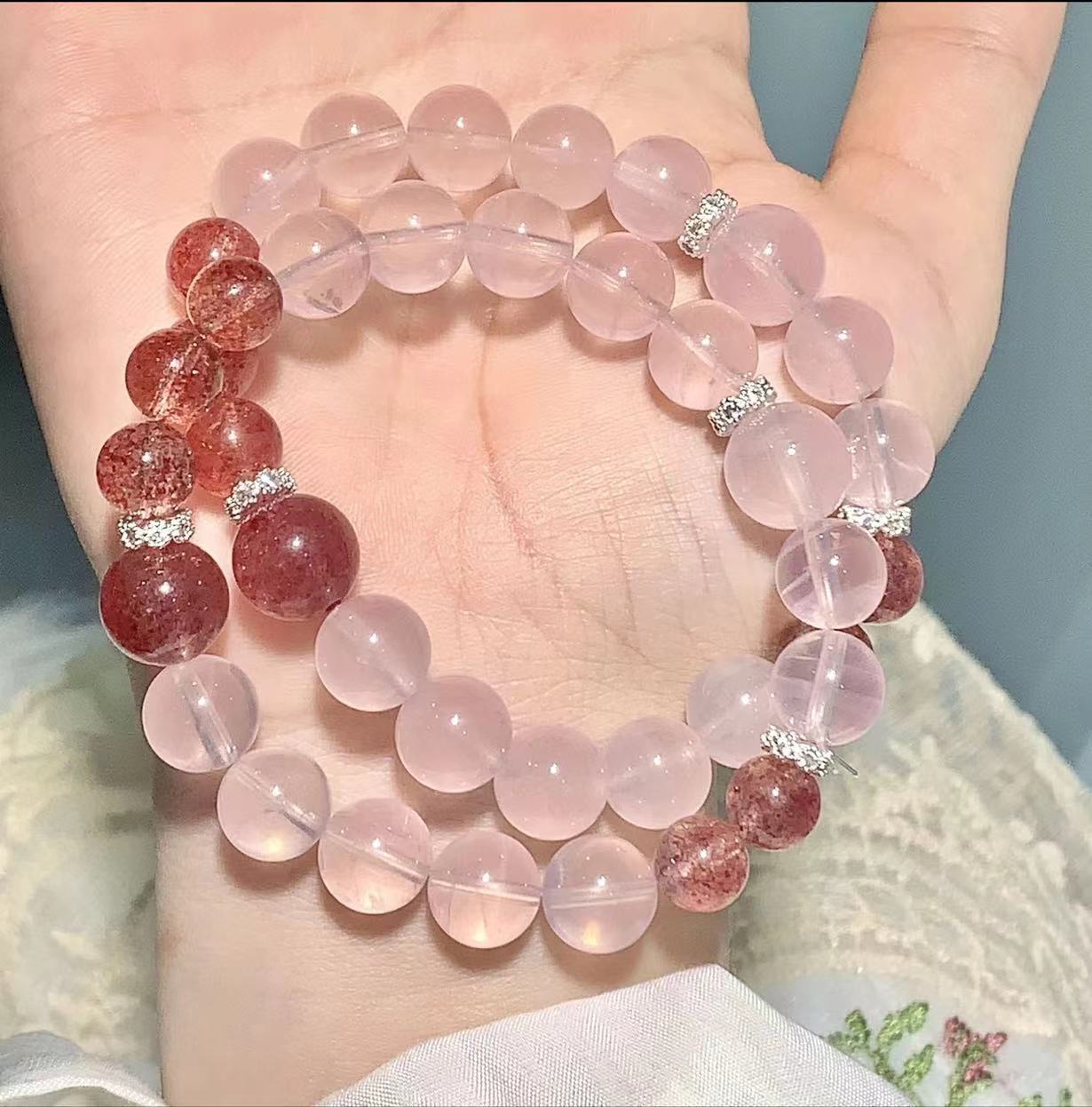 原创小众设计 天然水晶手链草莓晶手串DIY水晶手串小红书同款-阿里巴巴