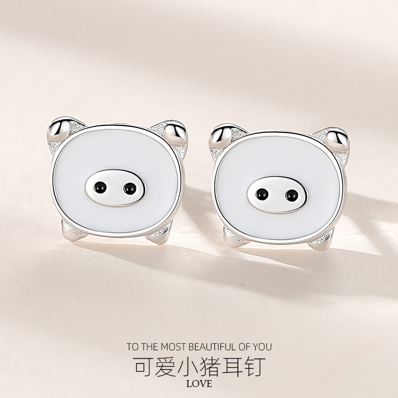S925 plata esterlina lindo cerdo pendientes para las mujeres ins estilo moda dibujos animados cerdo pequeño simple animal pendientes al por mayor