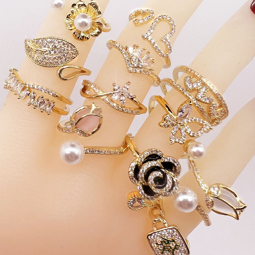 20g Weight Zircon Inlay Material Open Rings Classification 1 Piece Quantity Holiday, Banquet Occasion Copper Material Heart Shape, Crown, Flower Pattern Unisex Gender Inlay Design Lady Style Wholesale Jewelry Lady Heart Shape Crown Flower Copper Zircon Inlay Open Rings 1