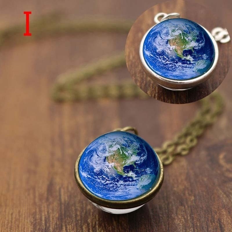 Solar System Glaskugel Halskette Retro Anhänger Mit Pulloverkette_voghion.com