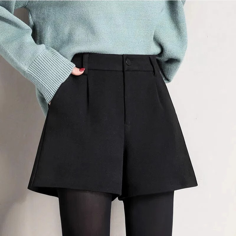 Woolen Shorts for Women 2025 New Autumn and Winter High-Waisted Slimming Wide-Leg Pants Loose Casual Fashion A-Line Outerwear Boot Shorts