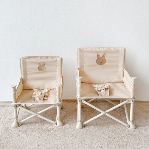 ins Korean new embroidered cartoon animal head children's multi-functional folding dining chair baby beach chair camping chair
