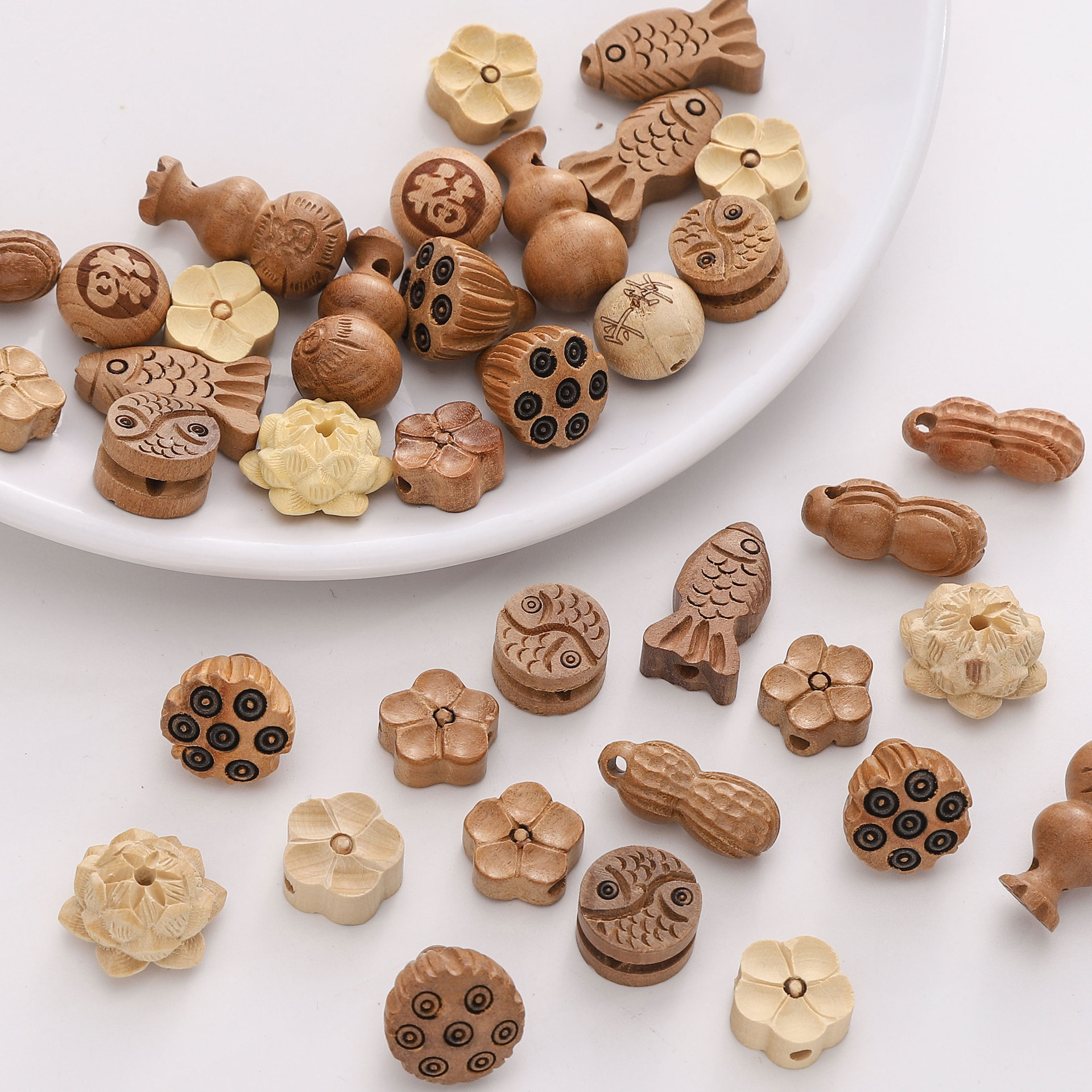 Guofengwen juega Ping An Fu cuentas de madera hechas a mano DIY colgantes de cuentas de cadena de material de teléfono móvil accesorios de cuentas a granel