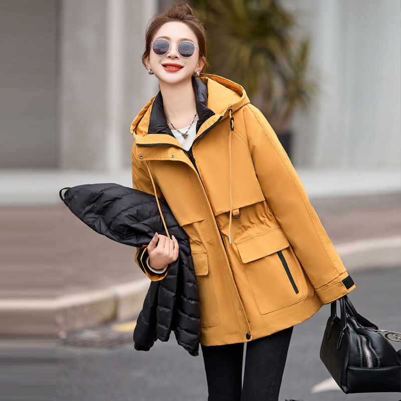 Parker down Jacket for Women, Mid-Length, 2025 Winter New Style, Super Stylish, Waist-Cinching, Three-In-One Workwear Windbreaker Jacket