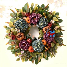 跨境秋季感恩节花环绣球牡丹仿真南瓜门挂装饰丰收节Fall Wreath