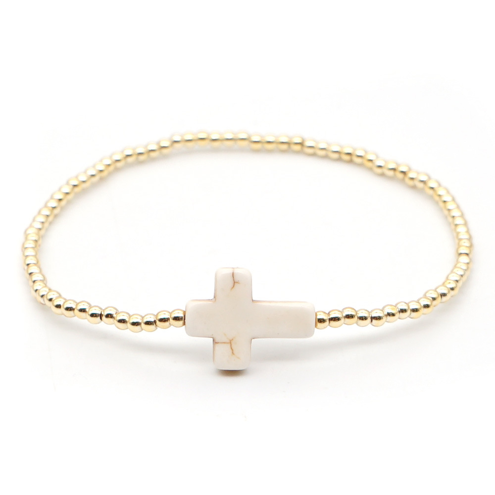 new simple acrylic gold-plated non-fading beaded white turquoise cross bracelet