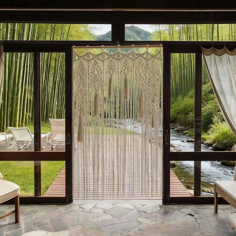 Hand-Woven Door Curtain, Bay Window Tapestry, Bohemian Style Cotton Thread Woven Curtain, Wedding and Home Decoration Tapestry Hand-Woven Door Curtain, Bay Window Tapestry, Bohemian Style Cotton Thread Woven Curtain, Wedding and Home Decoration Tapestry