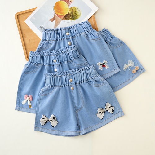 Girls denim shorts summer new outer pants baby girl summer thin medium and large children's shorts