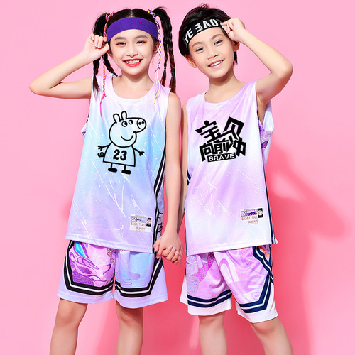 New Trend Children Student Sports Team Printed Number Basketball Uniform Short Sleeve Breathable Basketball Clothes Set for Boys
