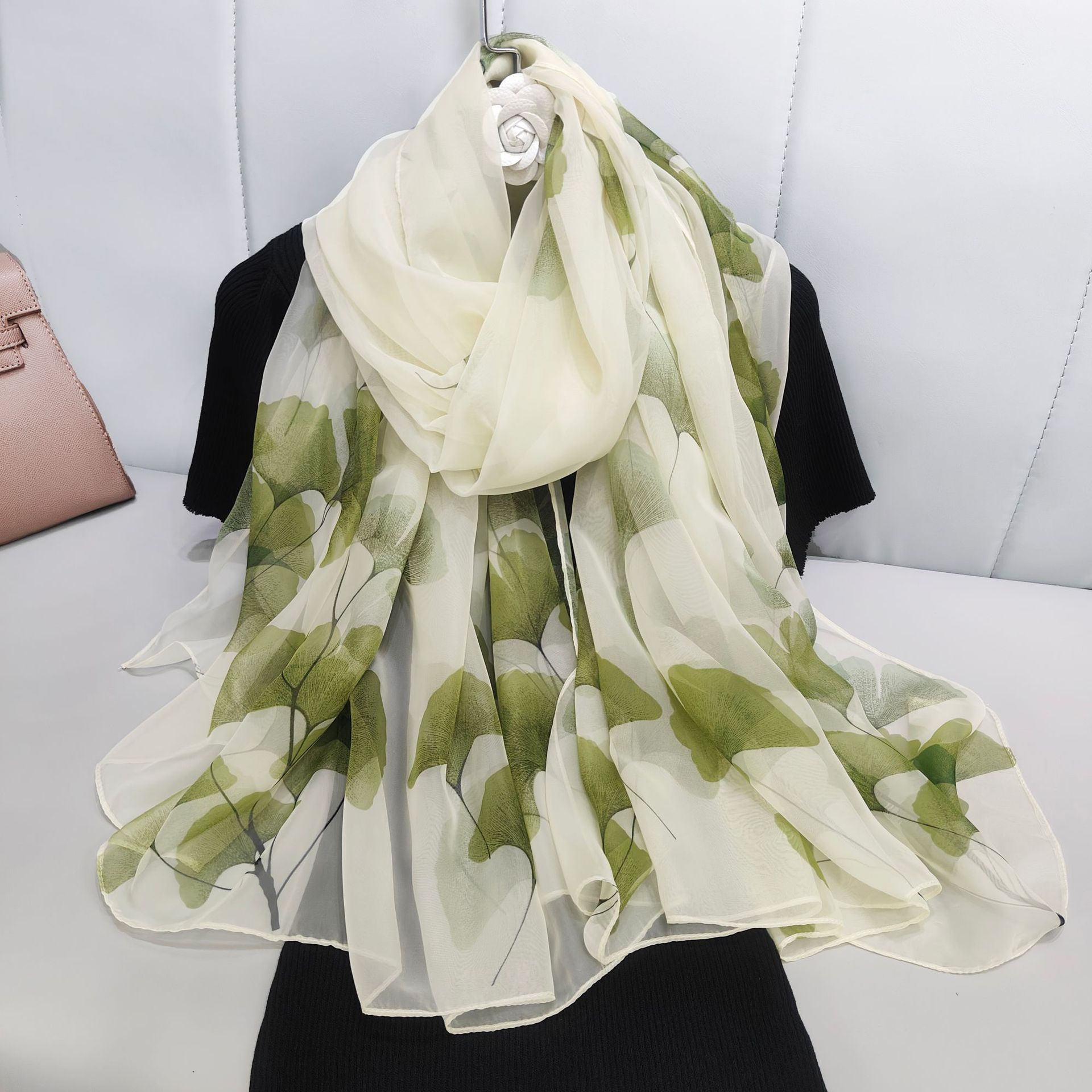 Yoru Summer Thin Sun Protection Large Beach Towel Long Printed Maple Leaf Shawl Versatile Silk Scarf_voghion.com