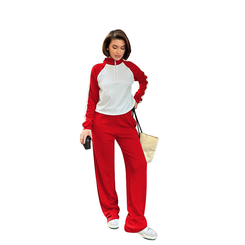 211475 Spring Autumn New Cross-Border European And American Color-Block Long-Sleeve Zipper Sweatshirt Women's Fashion_ecoleips.com