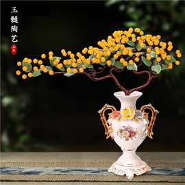 天然玉石玉雕黄水晶发财树客厅家居饰品玉雕工艺品新中式乔迁摆件