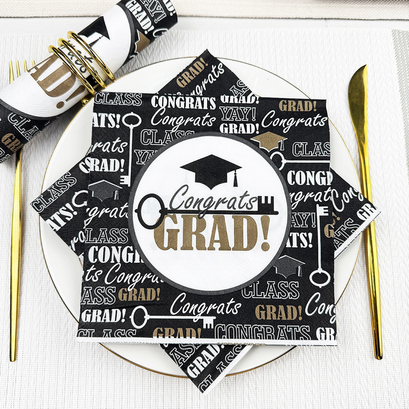 Graduation season GRAD second floor 33*33cm disposable party napkin square paper towel black square paper napkin