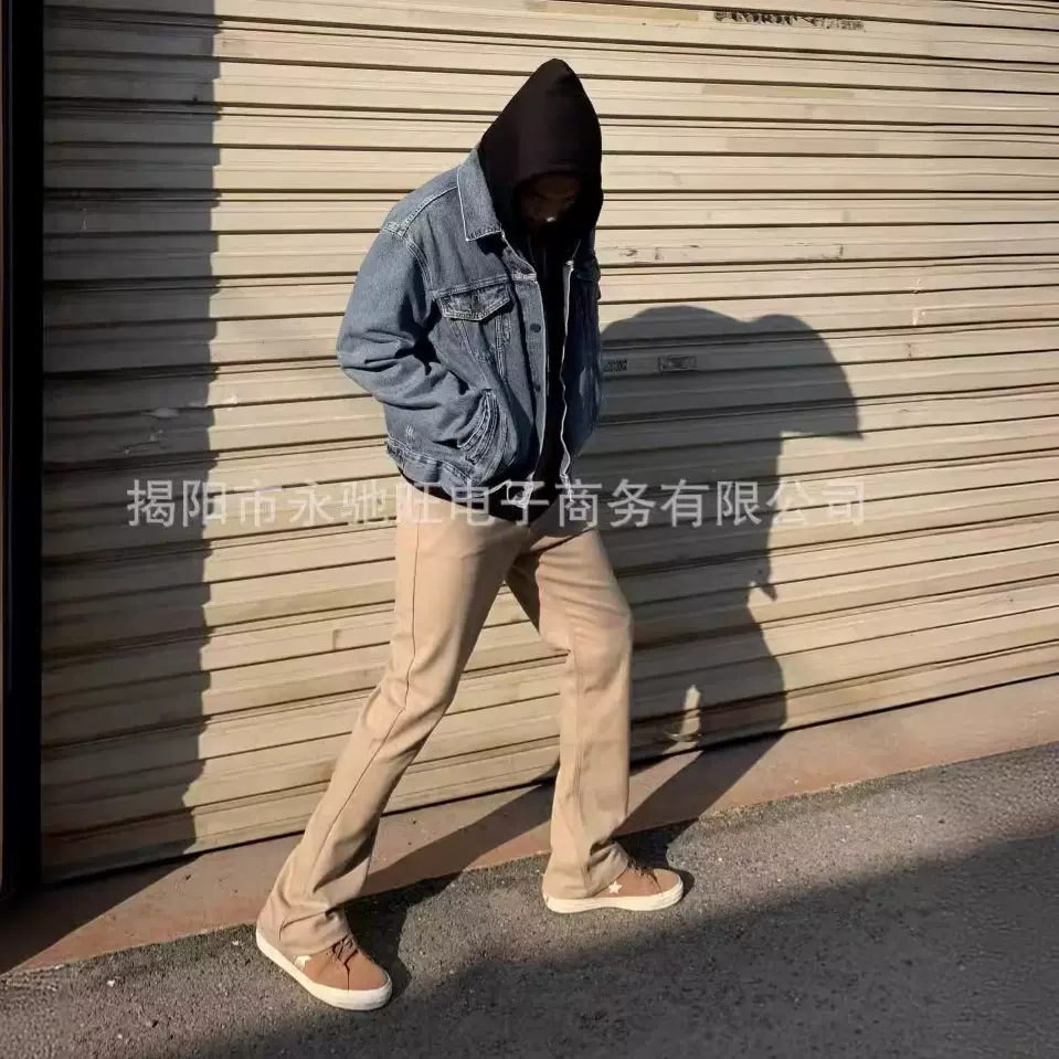 夏季2024年新款微喇斜纹高级感西裤男时尚简约情侣堆积感休闲裤子