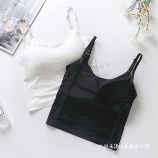 Seamless Thin Camisole with Built-In Bra, Outerwear, Gathered Ice Silk Wrap-Around Vest with Chest Pads, Sexy Backless Lingerie for Women