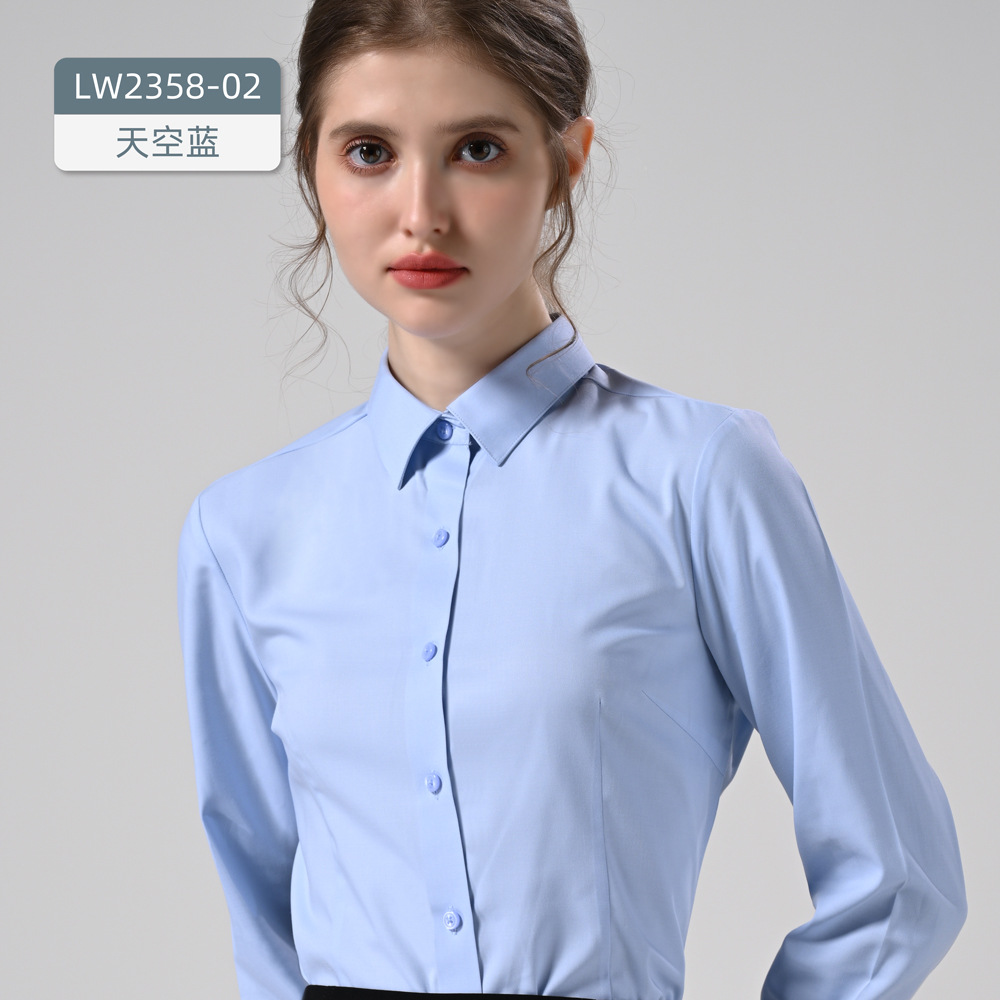 Modal de tres pruebas camisa de ropa de trabajo blanca de las mujeres de negocios sin planchar de manga larga de fácil cuidado camisa de cuello blanco mono de las mujeres image 9