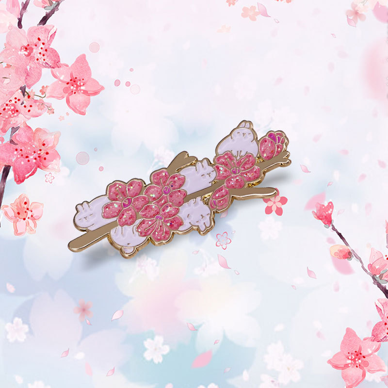 Cute Rabbit with Pink Flower Brooch Glitter Petals Mix Match with Little White Rabbit Badge Funny Clothes Accessories