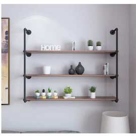 跨境专供定制墙上铁艺工业风水管置物架室内多层一字隔板书架定做