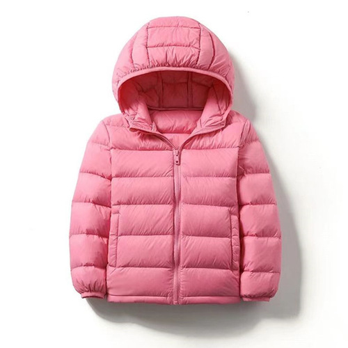 Children's thin down jacket school uniform pure color new hooded winter medium and large child short down jacket 90 down cross-border