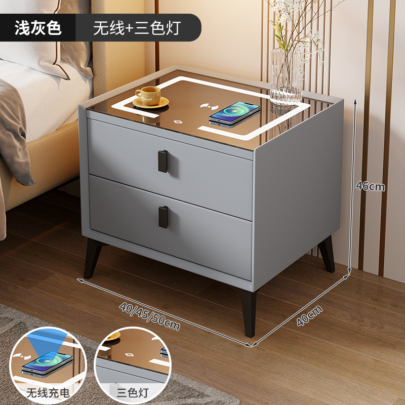 Mesita de noche inteligente de madera maciza de comercio exterior para el hogar Sensación premium Mesita de noche de dormitorio simple, pequeña y muy estrecha, multifuncional