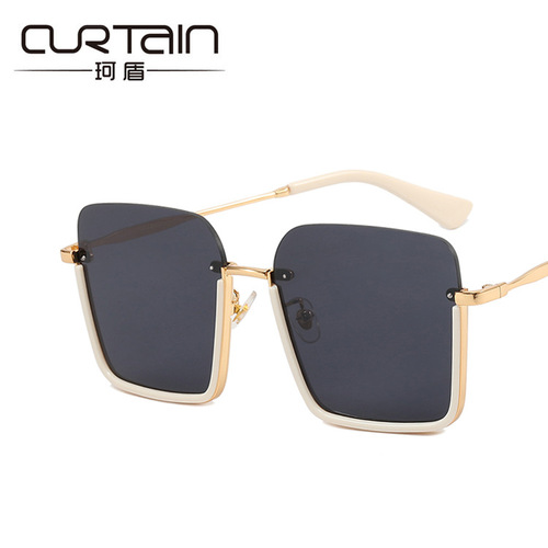  New Retro Black Large Frame Sunglasses Women's Square Round Face Slimming No Makeup Driving UV Protection Sunglasses