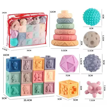 Cross-border Amazon Export Baby Soft Rubber Toy Combination suit Large Particle Building Blocks Stackle Hand-held Ball Toy
