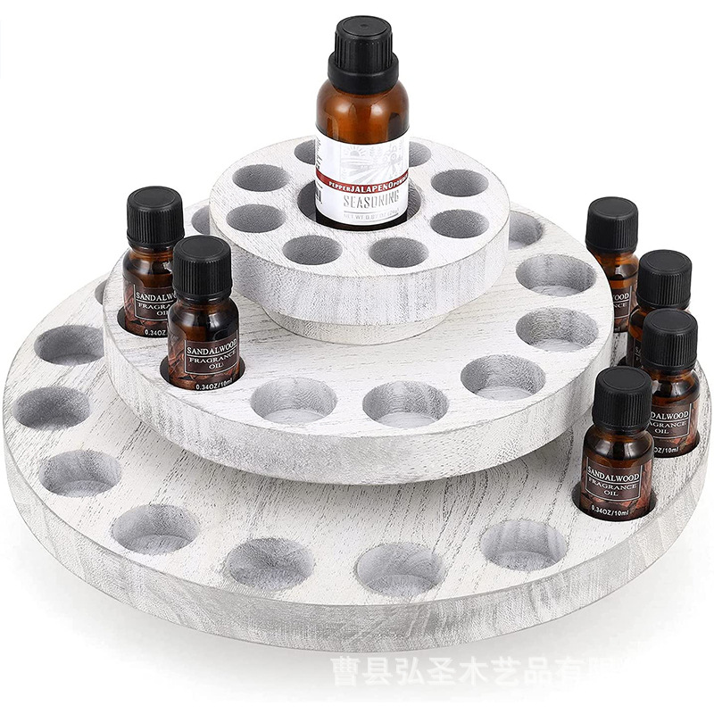 Esencial giratorio de almacenamiento de madera de aceite esencial Estante de exhibición de aceite esencial redondo Estante de clasificación Estante giratorio de aceite esencial redondo